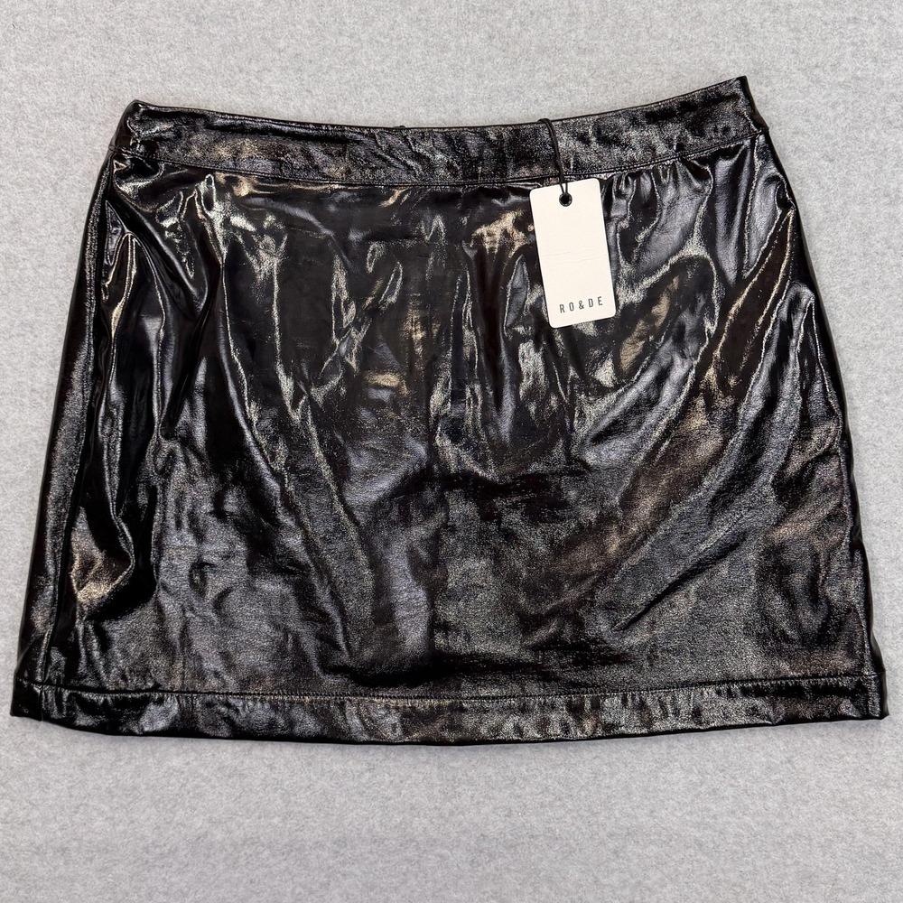 RO&DE‎ Skirt Womens L Black Mini PU Mini Back Zip Shiny Vegan Patent Leather